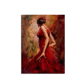 Ha's Art Handmade Abstract Oil Painting Wall Art Modern Minimalist Red Dancing Girl Picture Canvas Home Decor For Living Room Bedroom No Frame (size: 100X150cm)
