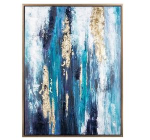 Handmade Gold Foil Abstract Oil Painting  Wall Art Modern Minimalist Blue Color Canvas Home Decorative For Living Room No Frame (size: 50X70cm)