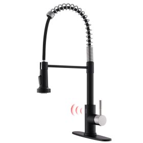 Single-Handle Touchless Sensor Gooseneck Pull-Down Sprayer Kitchen Faucet (Color: Black+Nlckel)