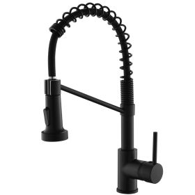 Single Handle Pull Down Sprayer Kitchen Faucet in Black (Color: Black)