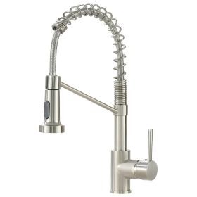 Single Handle Pull Down Sprayer Kitchen Faucet in Black (Color: Brushed Nickel)