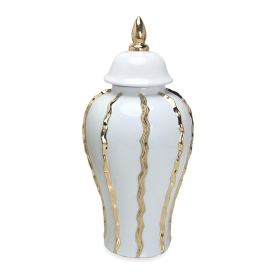 Elegant White Ceramic Ginger Jar with Gold Accents - Timeless Home Decor (Color: as Pic)