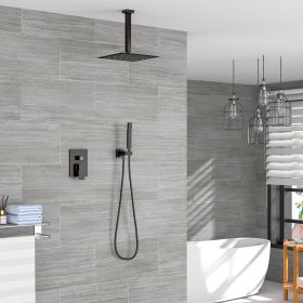 12-inch Ceiling Mount Square 360 Degree Adjustable Stainless Steel High Pressure Rainfall Shower Head Dual Shower Head with Hand Held Spray Combo Stai (Shower head Size: 12-inch, Color: Oil Rubber Bronze)