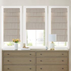Faux Linen Cordless Total Blackout Roman Shade (Color: as Pic)