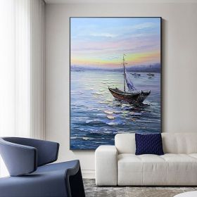 100% Handmade Sea Waves Canvas Painting Modern Ocean Seascape Artwork Pictures Thick Oil Wall Art Decoration For Office (size: 50X70cm)